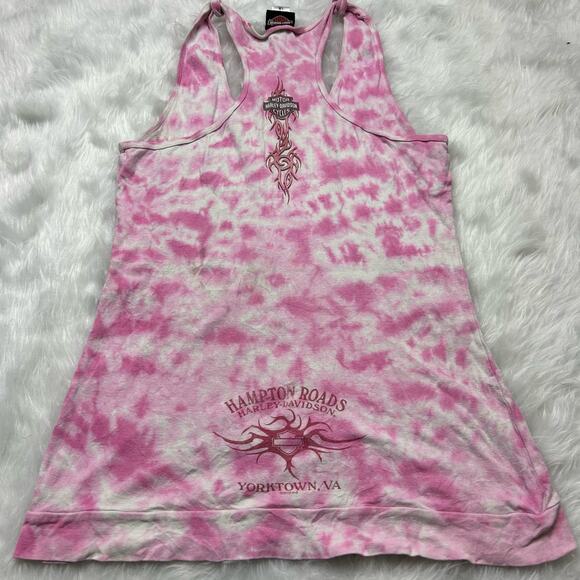 Late Y2k Harley Davidson pink tie dye tribal print tank top size L - Picture 5 of 7